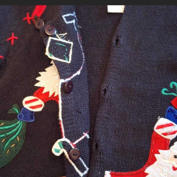 Women's Christmas sweater by Tiara international Y2K red and black with Santa's. - Picture 3 of 8